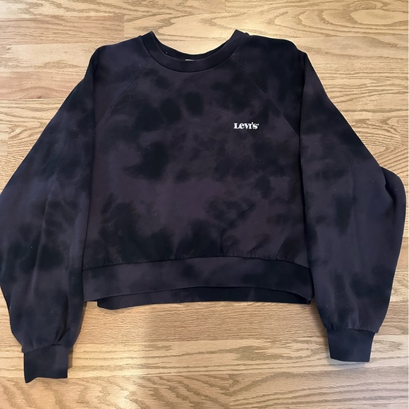 Levi's Tie Dye Cropped Sweatshirt Pullover Black - Picture 2 of 5